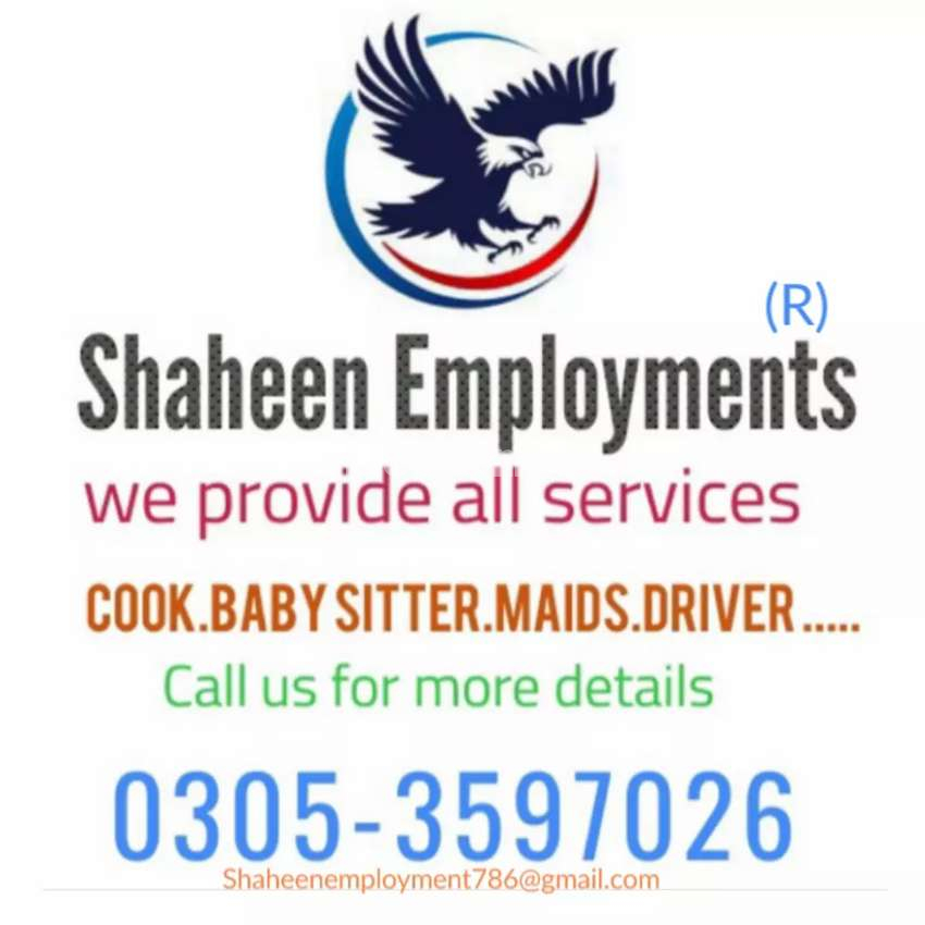 Shaheen Employments provide Cook,Maids,Baby sitter ,Helpers etc 24/7