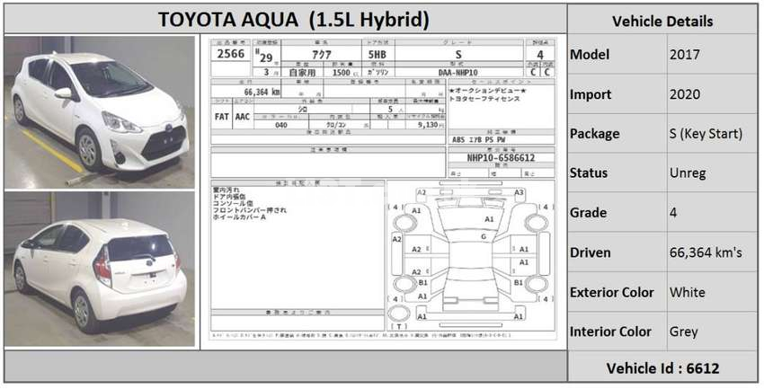 TOYOTA AQUA VEHICLE(6612) 2017 MODEL
