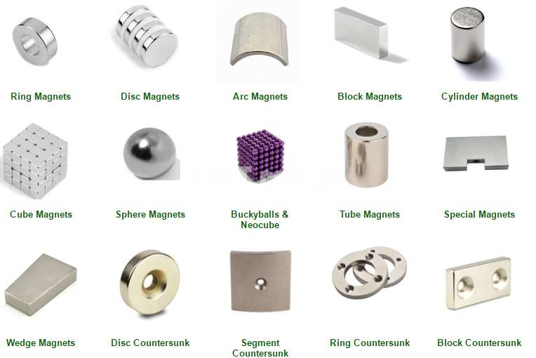 Magnets of different shapes and sizes