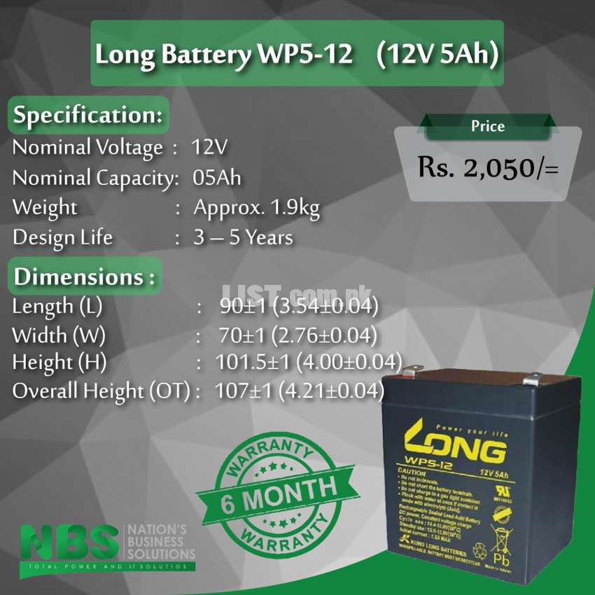 Long Dry Battery WP5-12 (12V 05Ah)