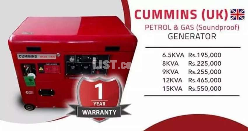 Cummins (UK) 6KVA to 15KVA Soundproof Petrol & Gas Generators.