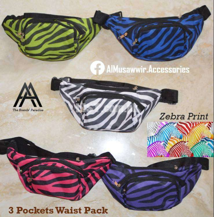 Zebra Print Waist Bag (Waterproof,  3 Pockets)