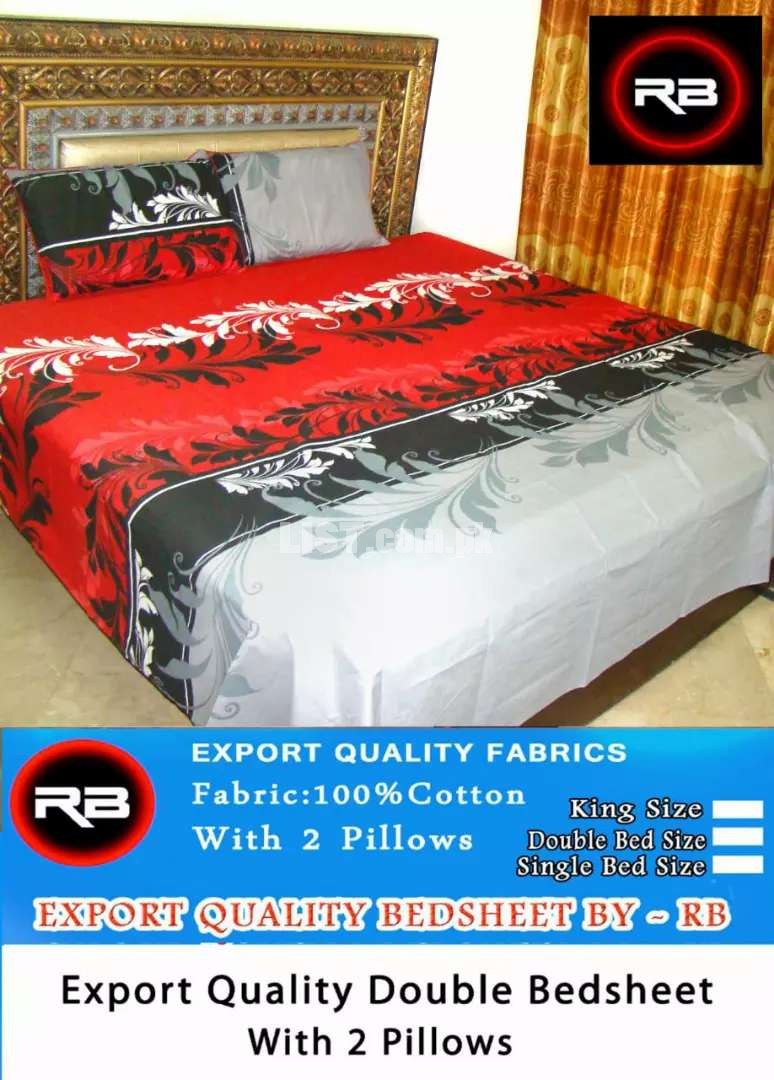 Bedsheet 100% cotton king size with 2 pillow covers