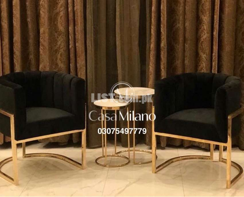 Ms steel chairs with marble top coffee tables