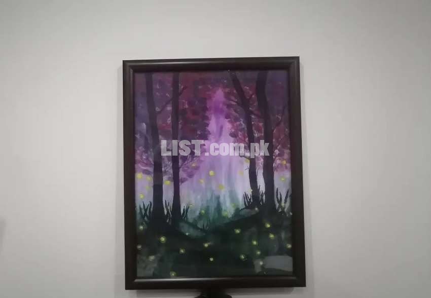 Water Painting - Fireflies in Beautiful Dark Forest