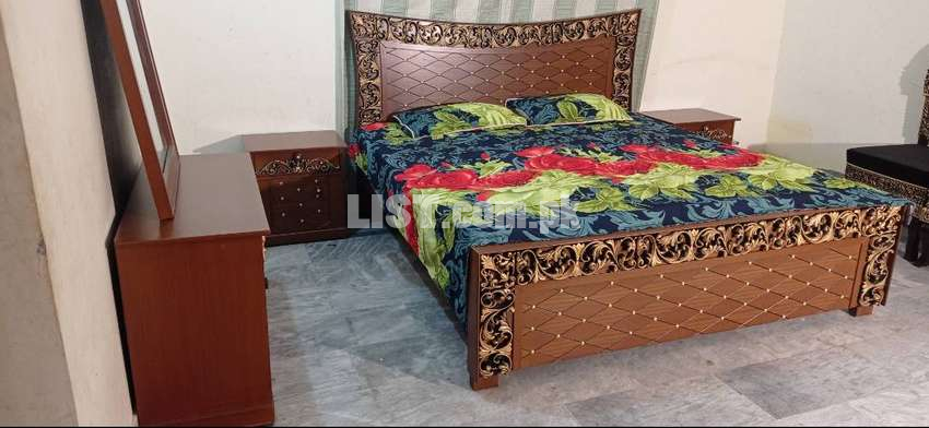 Good Looking Double BedSet With 2 Side tables Derrsing And Mirror