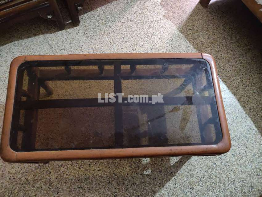 Wooden table with glass top (3ft x 1ft)