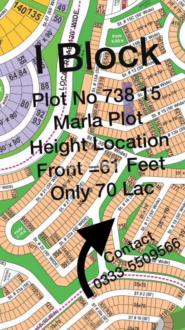 I Block plot No 738 15 Marla Plot Height Location Front 61 Feet.
