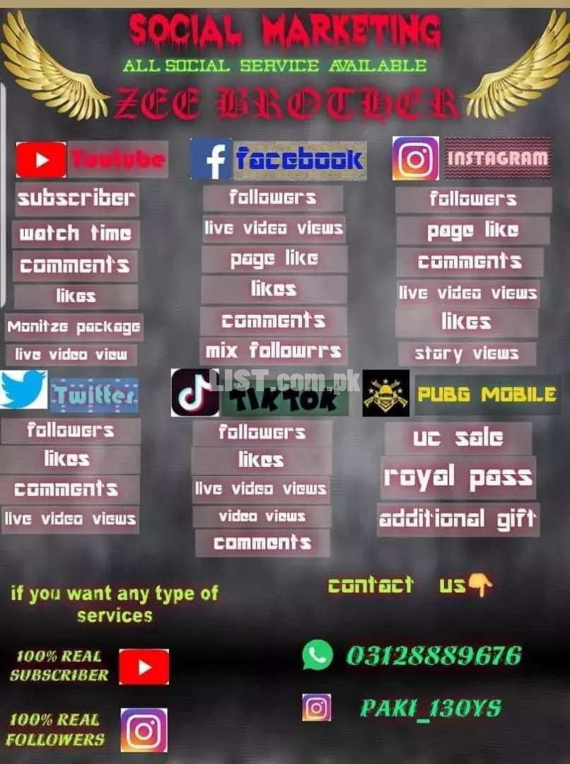 YOUTUBE, INSTAGRAM, TIKTOK ALL services  available