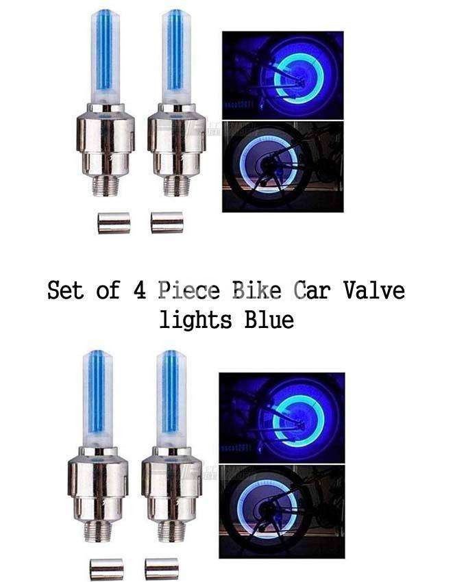 Set of 4 Cycle/Bike/Car Tyre Valve Cap Wheel Spokes LED Light Blue New