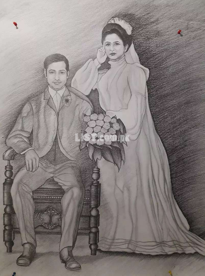 Couple love gift portrait sketch