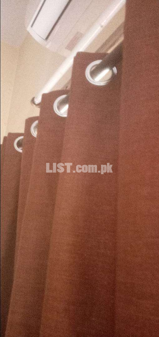 Curtains available beautiful fabric 3 pcs set colour chocolate brown