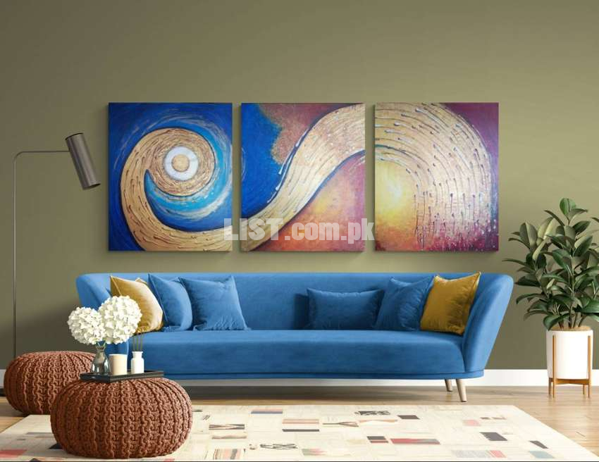 Hand Painted Abstract Painting of size 7.5 ft x 3 on Canvas. ft