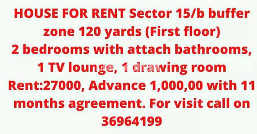 House for rent buffer Zone 15/b
