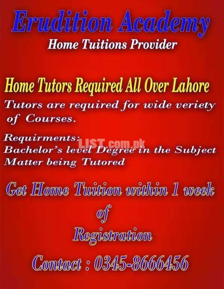 Male/female Home tutor required