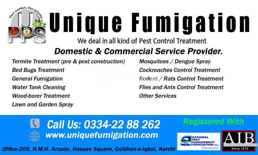 Unique Fumigation, Pest Control, Termite, Bed Bug, water tank cleaning