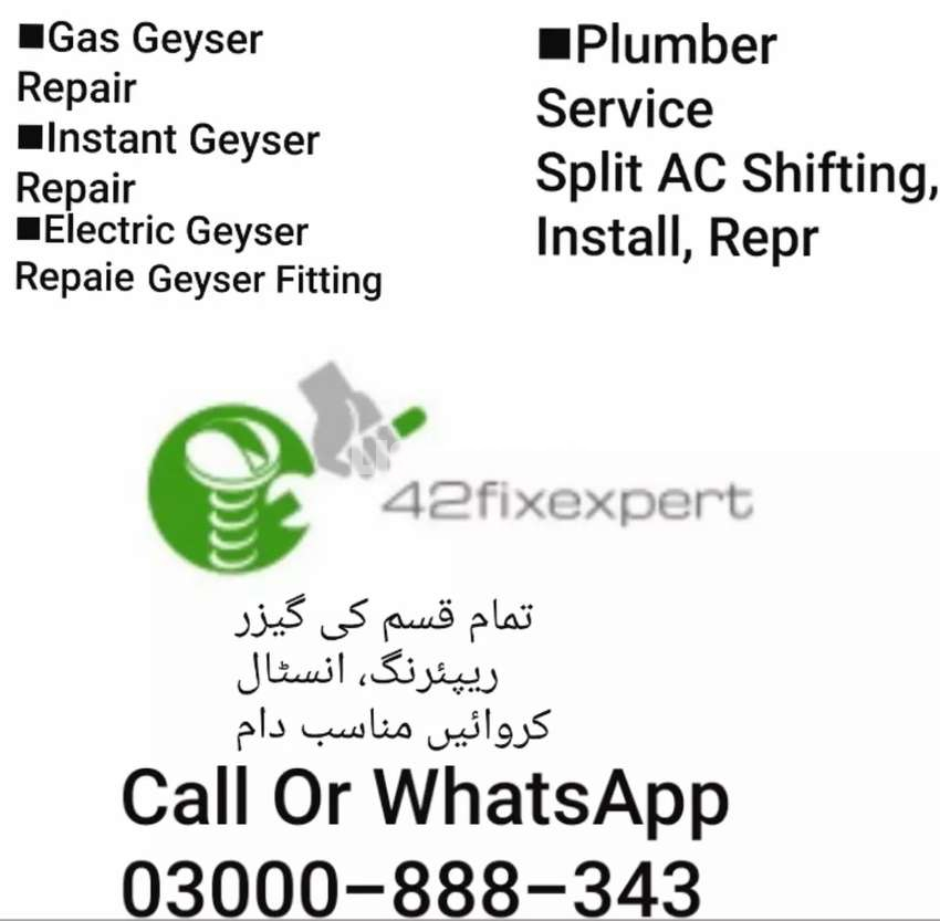 Gas Geyser Fitting, Installation, Electric Geyser Repair, Split AC Rep