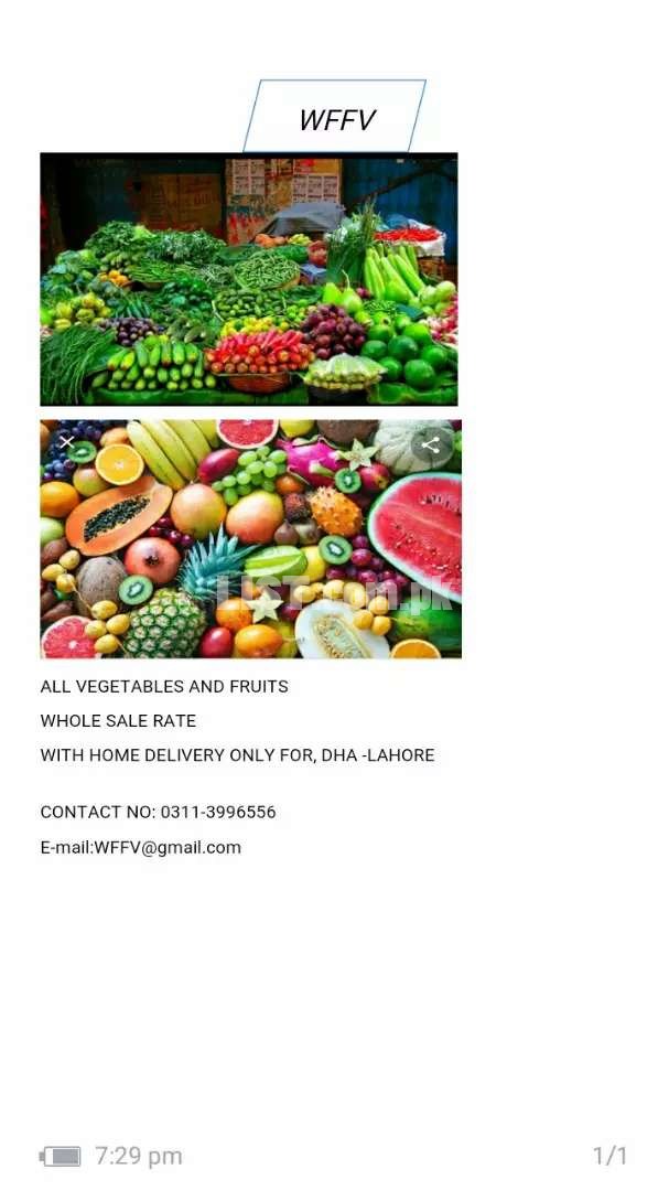 WFFV ALL VEGETABLES AND FRUITS WITH WHOLE SALE RATE