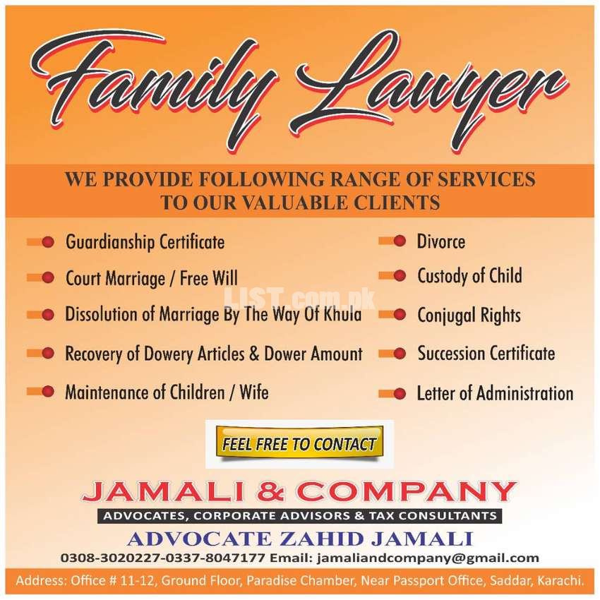 Family Lawyer, Khula, Court Marriage ,Divorce,Succession certificate