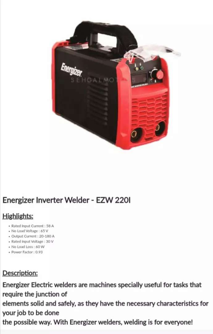Energizer welding machine inverter 220l USA brand
