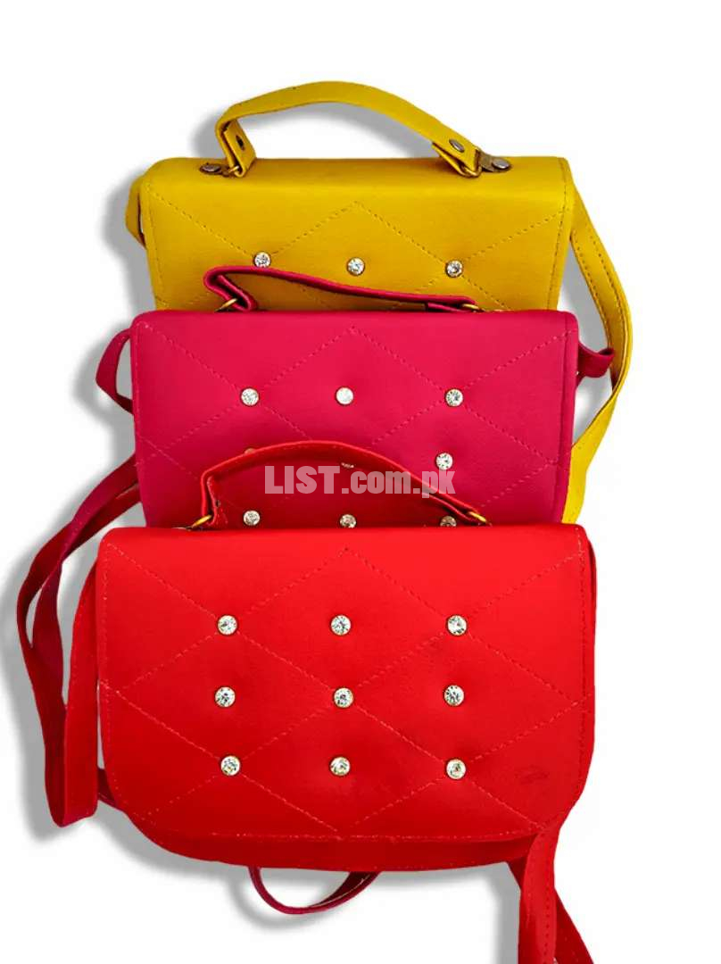 Pink + Red + Yellow PU leather Cross Body bag for Girls