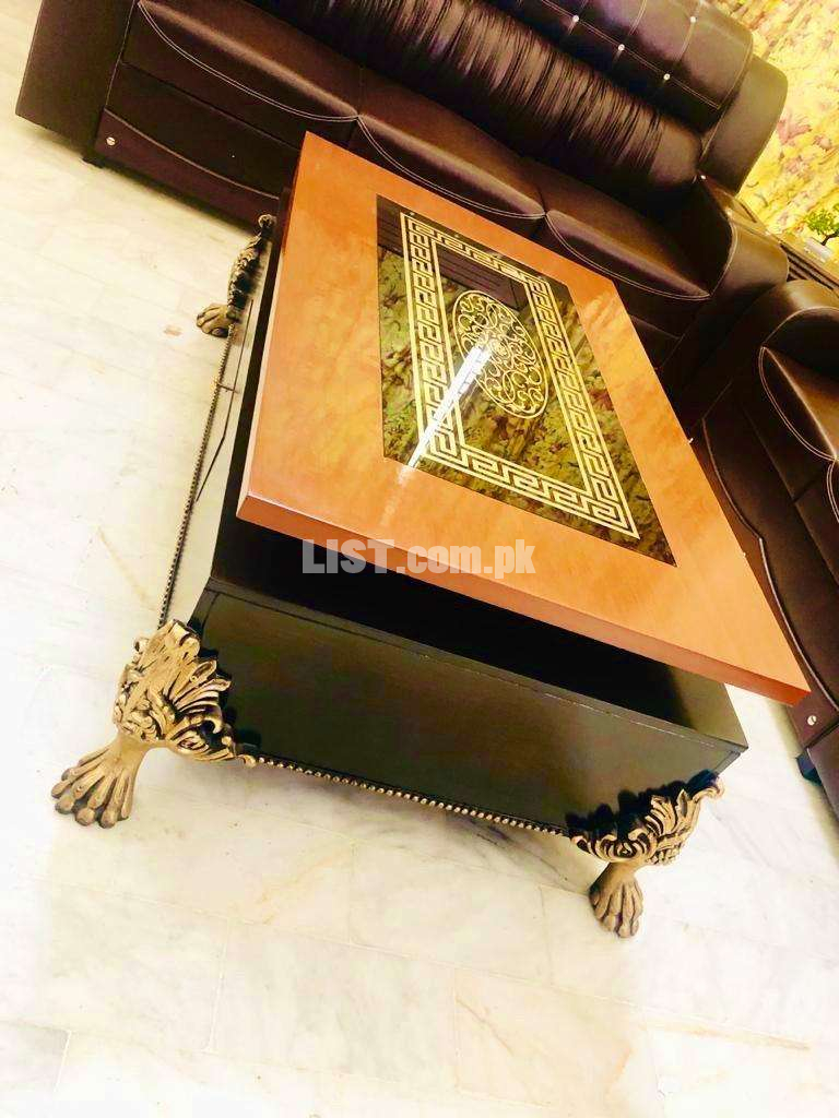 pure Shisham Center table Chinyoti with glass bed table chair diwan