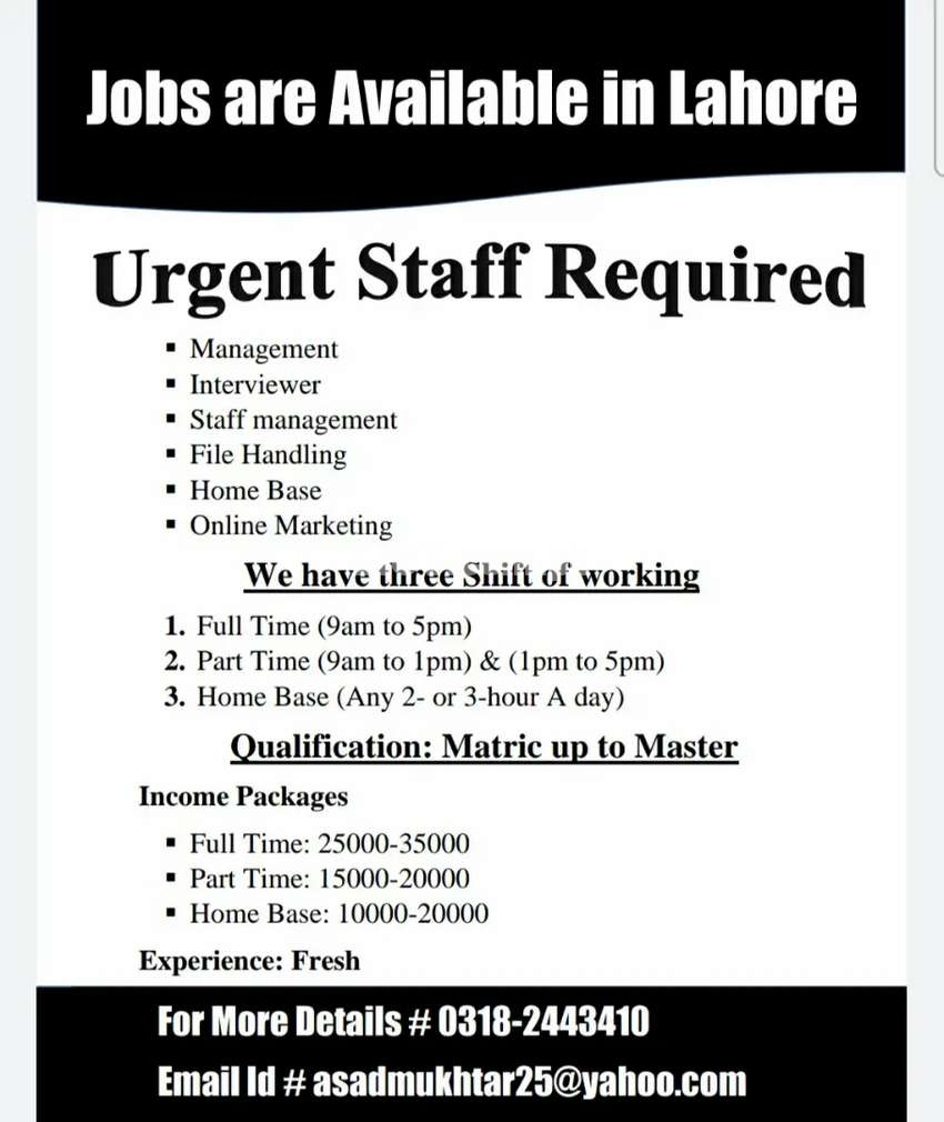 Staff Required for office Management
