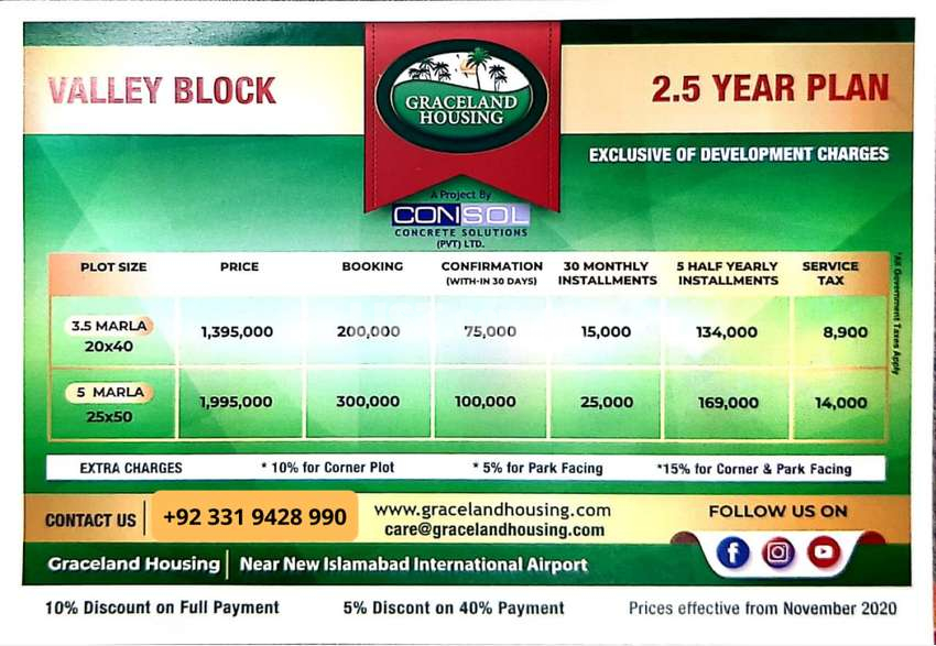 Graceland Housing 5 Marla plot booking with only 355000