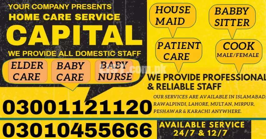 Provides Domestic Staff, Babysitter, Nannies, patient care, etc ,