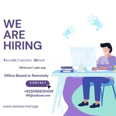 Female Content Writer Office Based & Remotely (Faisalabad)