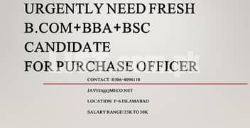 Accountant Need Fresh B. com (F-6 ISLAMABAD)