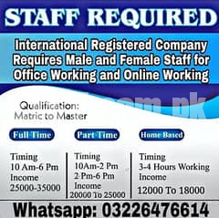 Online Work At Home and Office Base (Part Time/Full Time) Males/Female
