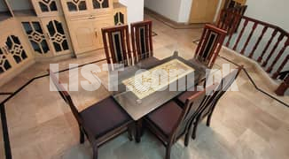 6 Chairs Dining Table Solit Wood With 12mm Glass all Furniture Sale