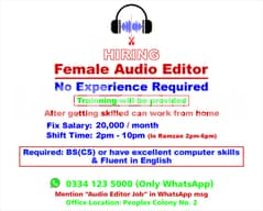 Female Audio Editor, (No Experience required)