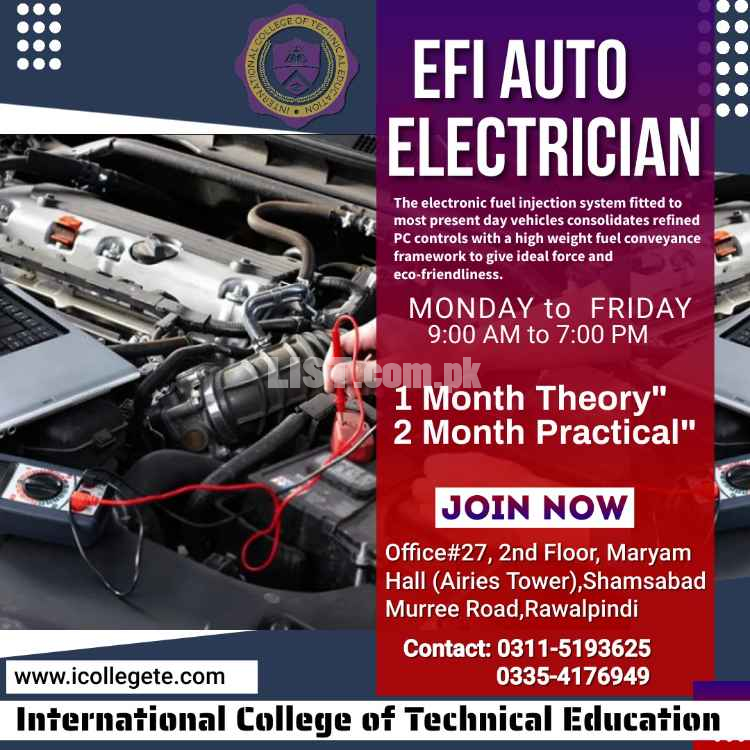 Best EFI Auto Electrician Course in Swat Malakand Pakistan