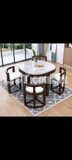 6 seater small dining table with top marble