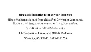Hire a mathematics teacher from class 8 to 12