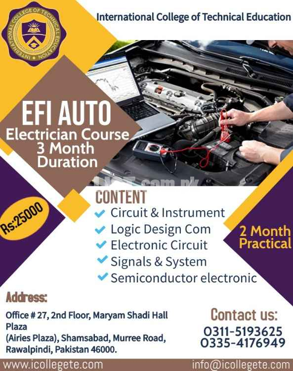 Diploma in Efi Auto Electrician Best Course in Murree Kotli Rawalpindi