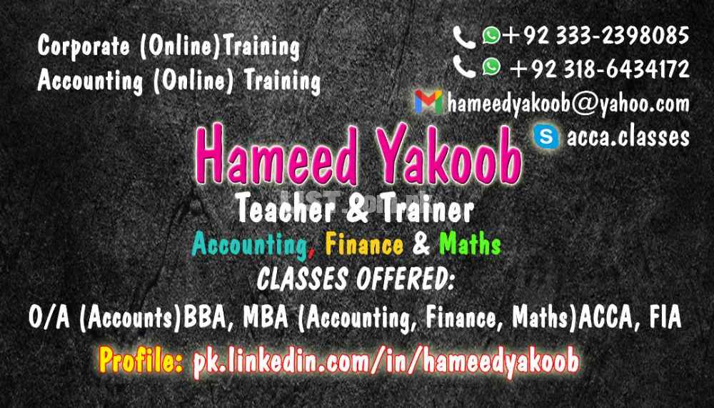 Hameed Yakoob teaches Accounting Online Skype: acca.classes
