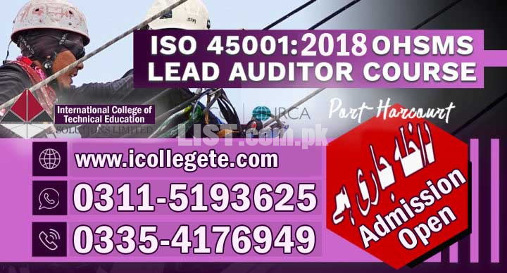 ISO OHSAS 45001 Health and safety Management course in E-11 Islamabad
