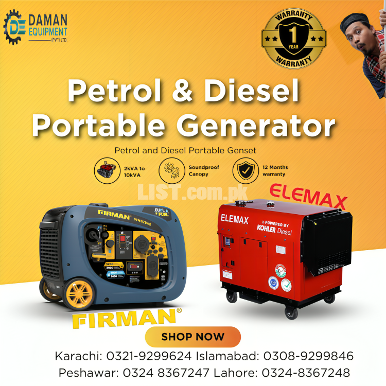 Portable  Generator 2kva to 10 Kva