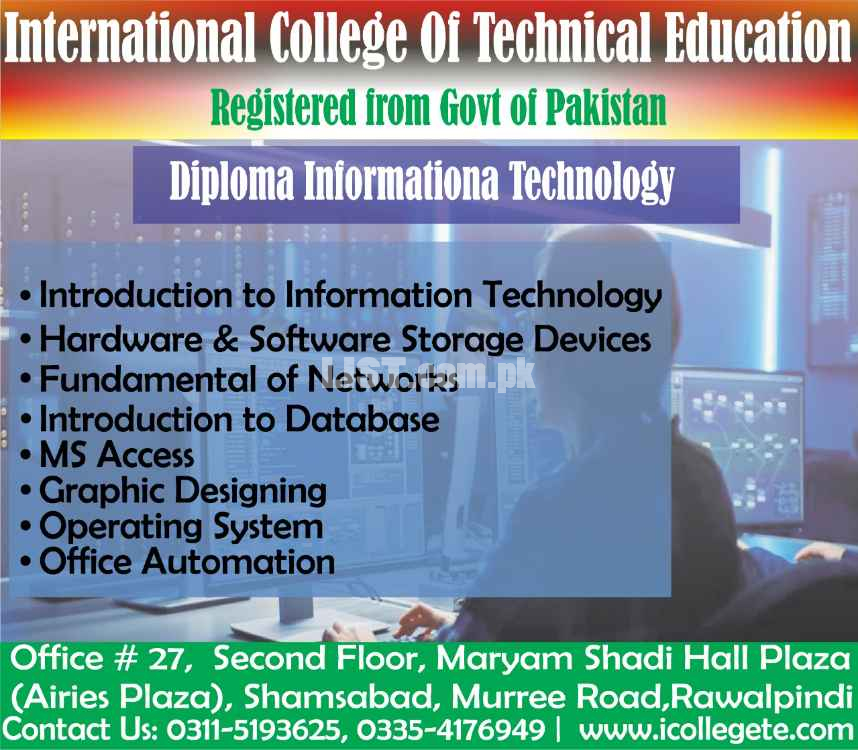 DIPLOMA IN INFORMATION TECHNOLOGY COURSE IN MIANWALI CHAKWAL