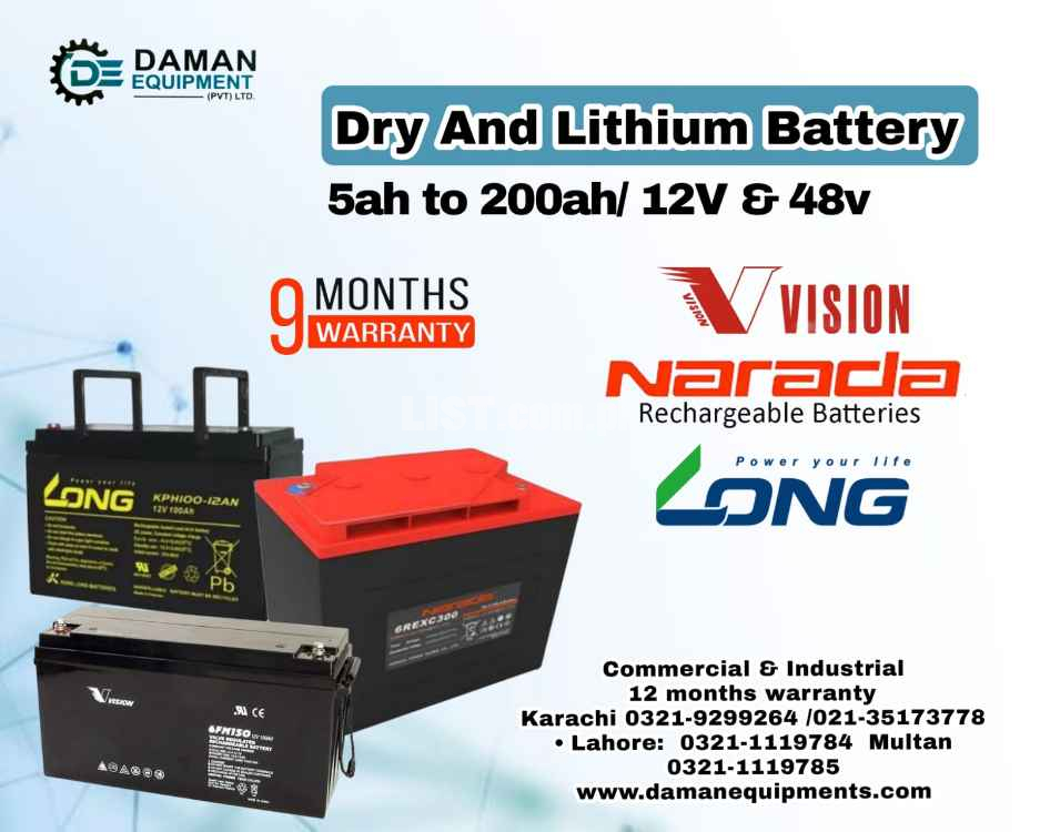 Dry and Lithium Battery 5ah to 200ah