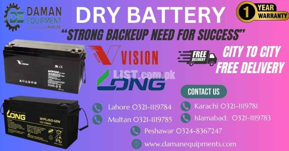 Brand: Vision, Dry Battery - 12 months Warranty   CP 12240F-X 24ah