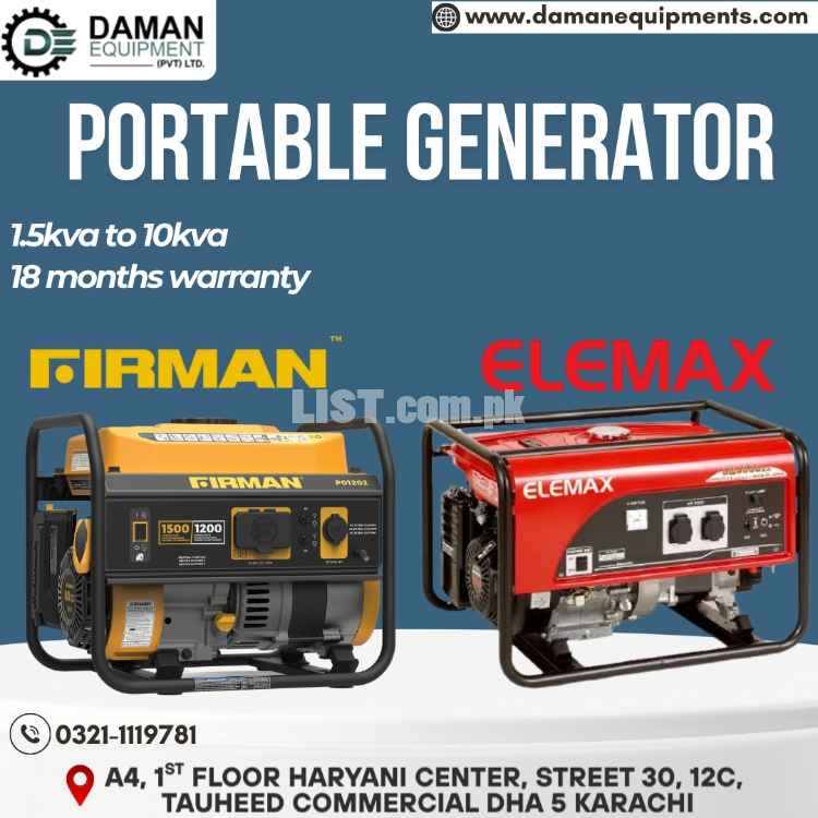 Portable Generator firman model 6500,Battery,engine oil, gaskit 6Kva