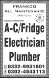 AC Fridge technician electrician plumber ceiling Aluminium carpenter