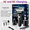 New Kemei 3 in 1 Solar And DC Rechargeable Shaving Machine