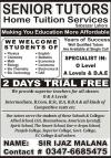 Senior and professional tutors for all classes and all areas of Lahore