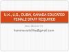 UK, US, Canada Educated Female Staff required