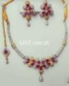 High Quality Gold Plated studded with Zircon + Ruby Necklace Set